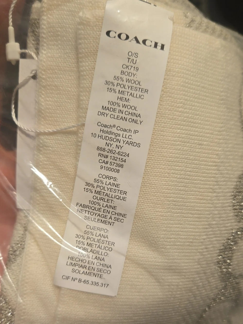 Coach Cream Metallic Scarf